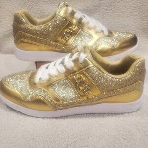 G by Guess Gold Metallic Sneakers w/Rhinestone Side Logo - Size 7.5
